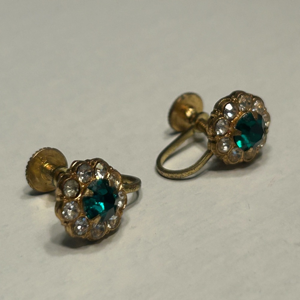 Vintage Coro Gold and Green Screwback Earrings